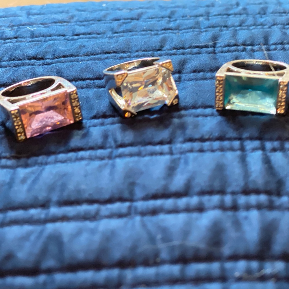Three crystal stone rings 7-71/2